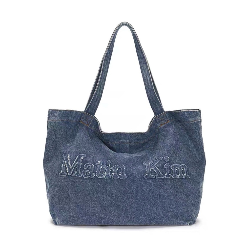 New Matin Kim Logo washed Denim tote blue
